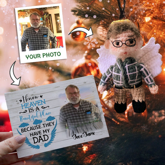 Personalized Ornament Crochet Doll with Photo Card " I Know Heaven Is Beautiful Place"