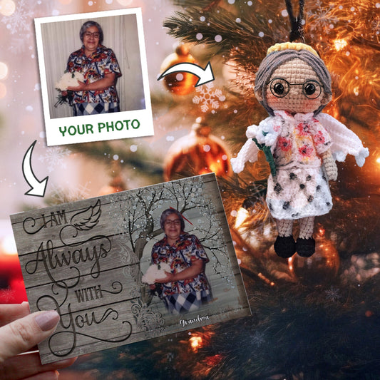 Personalized Ornament Crochet Doll with Photo Card "I Am Always With You"