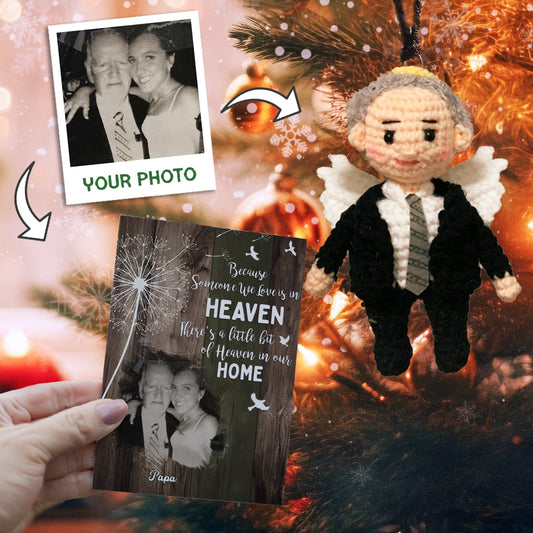 Personalized Ornament Crochet Doll with Photo Card "There's a Little Bit of Heaven in Our Home"