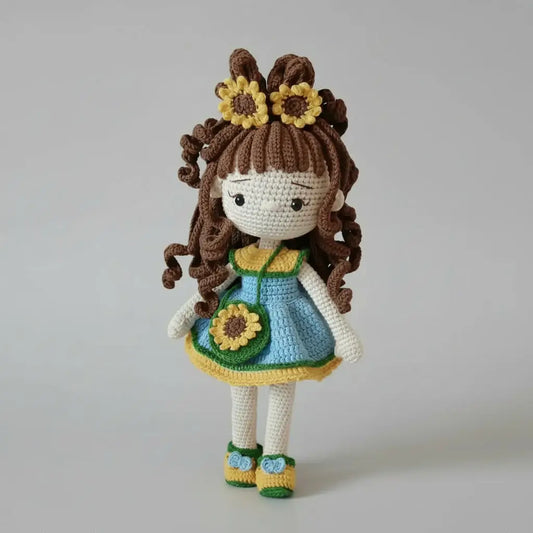 Crochet Cute Brown Hair Girl Doll Toy