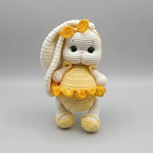 Crochet Cute Long Ear Bunny Toy with Fancy Yellow Dress