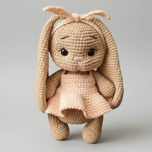 Crochet Cute Long Ear Bunny in Light Pink Dress Toy