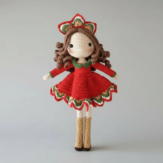 Crochet Doll in Red Dress Toy