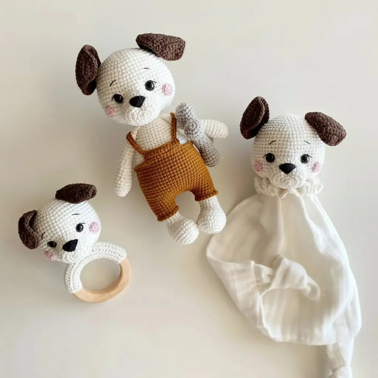 Crochet Newborn Sleeping Mate Dog Toy Gift Set (3pc)