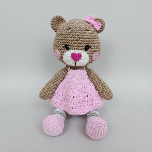 Crochet Teddy Bear with Pink Dress