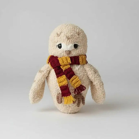 Handmade Crochet Adorable Owl Toy with Striped Scarf