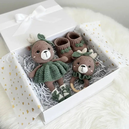 Handmade Crochet Reindeer Toy Gift Set (3pc)
