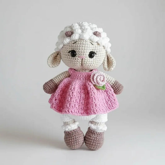 Handmade Crochet Sheep Toy in Fancy Pink Dress