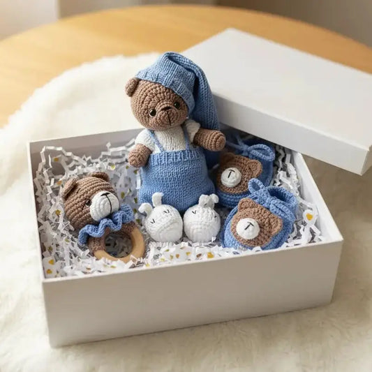 Handmade Crochet Teddy Bear Toy Gift Set (3pc)