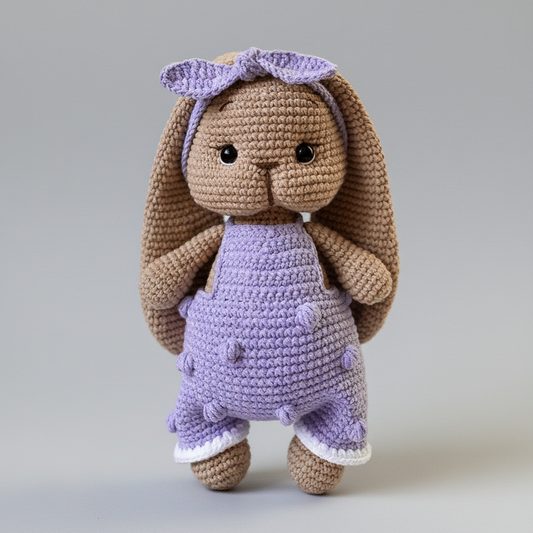 Crochet Cute Bunny in Purple Jumpsuit Toy