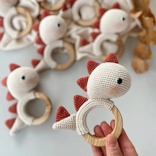 Crochet Dino Rattle Toy with Bell