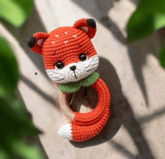 Crochet Fox Rattle Toy with Bell 🦊