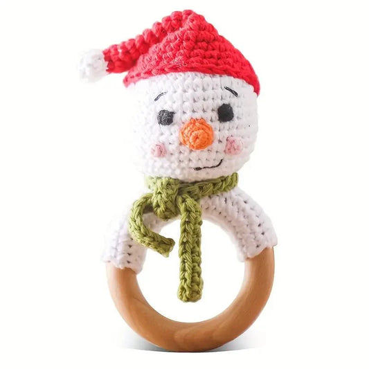 Crochet Snowman Rattle Toy with Bell