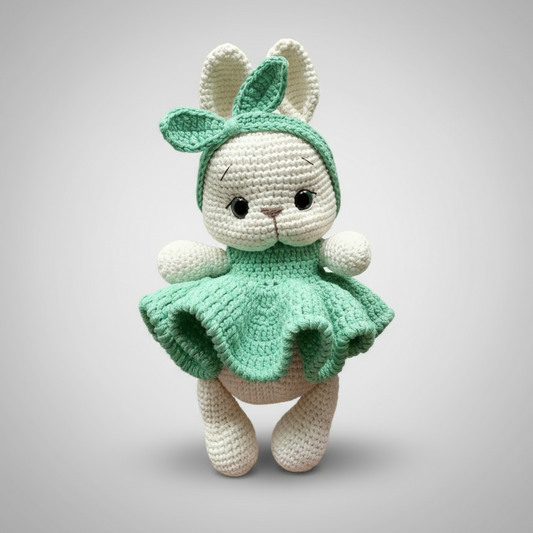 Handmade Crochet Cute Bunny in Green Dress Toy