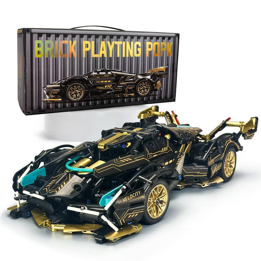 Lamborghini V12 Black Sports Car MOC Building Kits, 1:14 Car Model for Boys Men, 1124Pcs