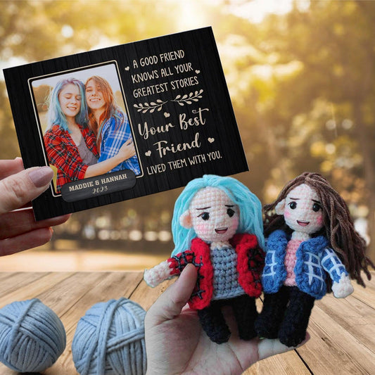 Personalized Crochet Doll with Photo Card "A Good Friend Knows All Your Stories"