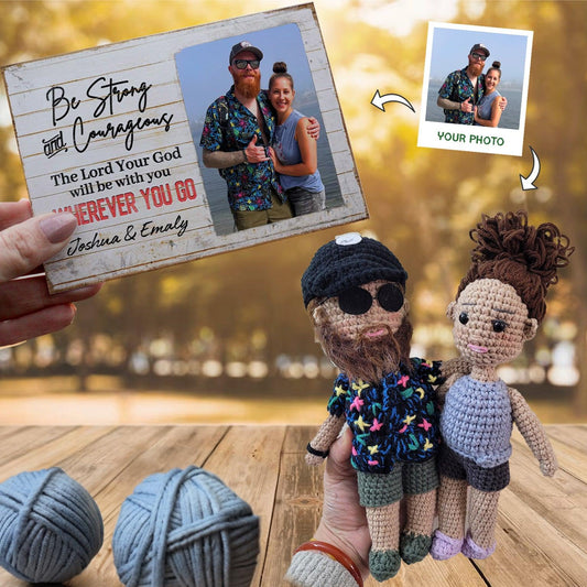 Personalized Crochet Doll with Photo Card "Be Strong And Courageous"