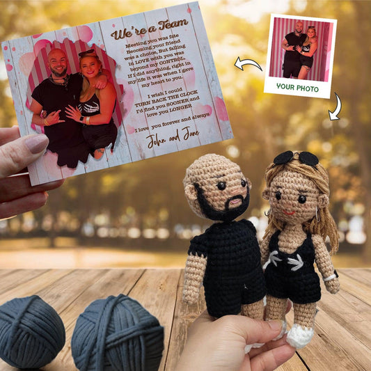 Personalized Crochet Doll with Photo Card "Were a Team Portrait"