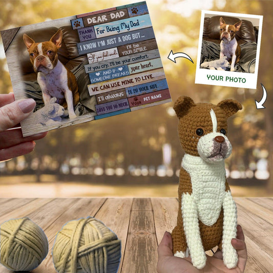 Personalized Crochet Doll with Photo Card "Dear Dad Thank You For Being My Dad Pet Portrait"