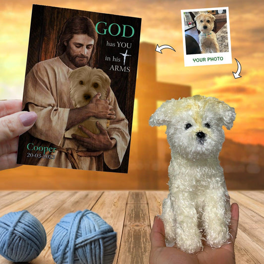 Personalized Crochet Doll with Photo Card "PET Safe In The Arms Of God"