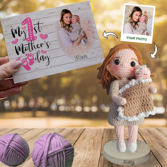 Personalized Crochet Doll with Photo Card "My 1st Mother's Day"