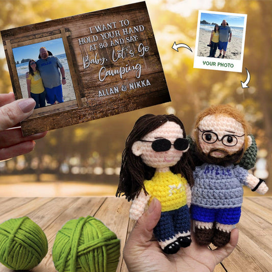 Personalized Crochet Doll with Photo Card "Baby, Let's Go Camping"