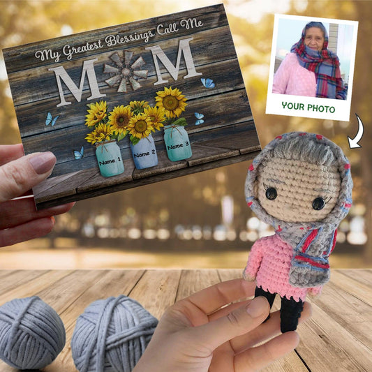 Personalized Crochet Doll with Photo Card "My Greatest Blessings Call Me Mom"