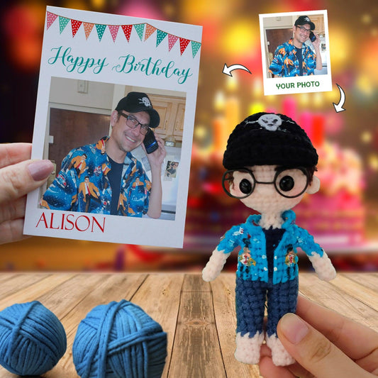 Personalized Crochet Doll with Photo Card "Happy Birthday Version 3"
