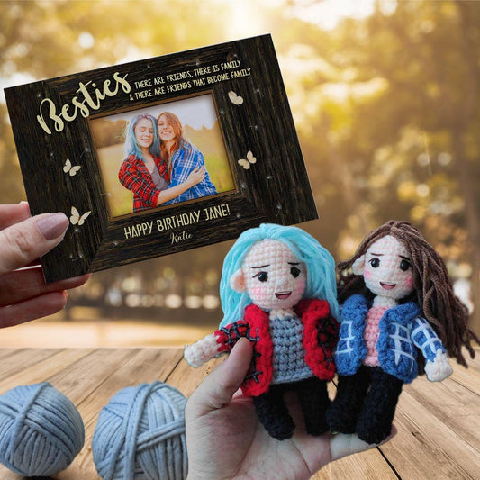 Personalized Crochet Doll with Photo Card "Besties Happy Birthday"