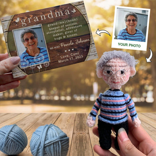 Personalized Crochet Doll with Photo Card "Definition of Grandma"
