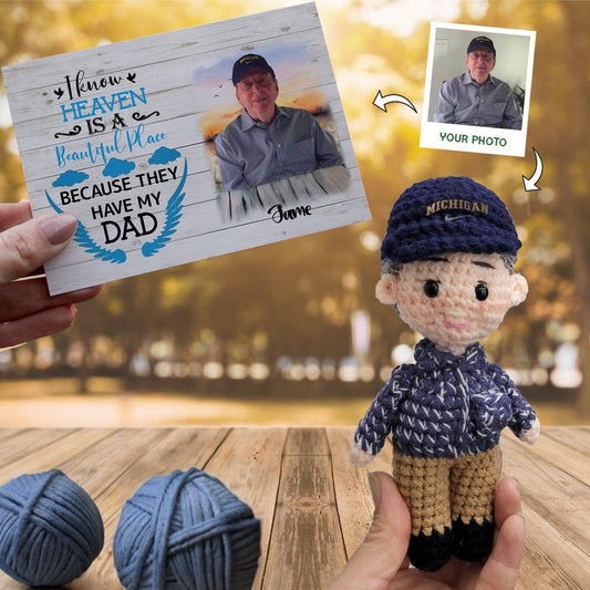 Personalized Crochet Doll with Photo Card "I Know Heaven Is Beautiful Place Because They Have My Dad"