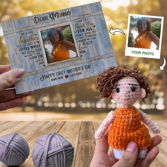 Personalized Crochet Doll with Photo Card "First Time Mother’s Day Gift"