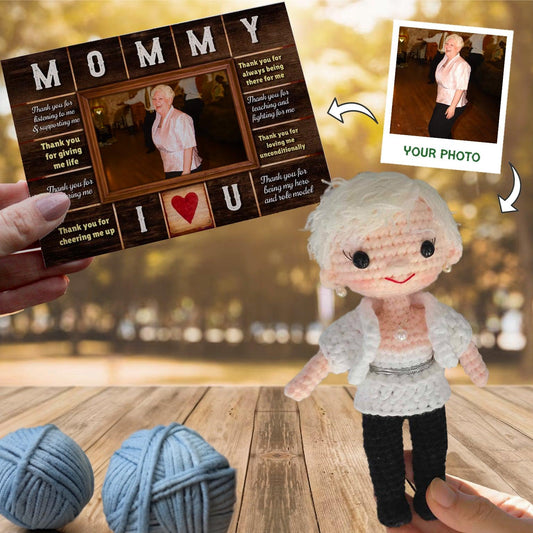 Personalized Crochet Doll with Photo Card "Mommy I Love You"