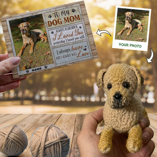 Personalized Crochet Doll with Photo Card "To My Dog Mom Pet Portrait"