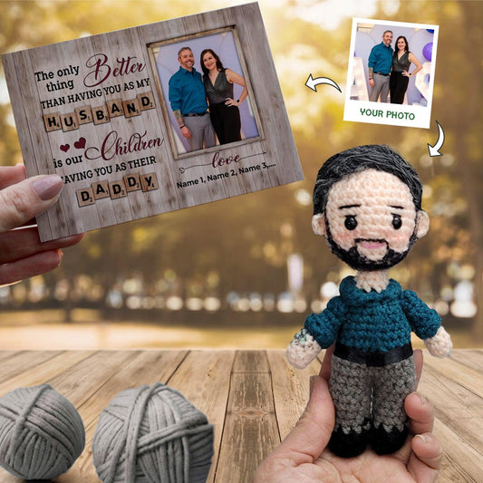 Personalized Crochet Doll with Photo Card "The Only Thing Better"