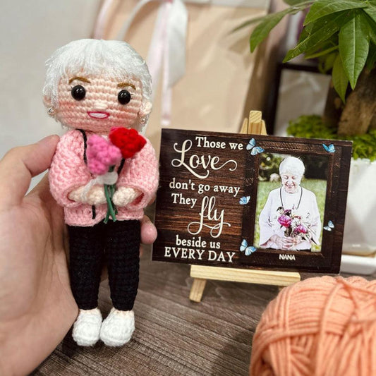 Personalized Crochet Doll with Photo Card "Those We Love Don't Go Away"