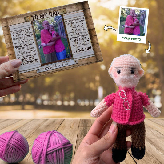 Personalized Crochet Doll with Photo Card "Meaningful Father’s Day Gift For Dad From Daughter"