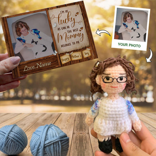 Personalized Crochet Doll with Photo Card "I'm As Lucky As Can Be"