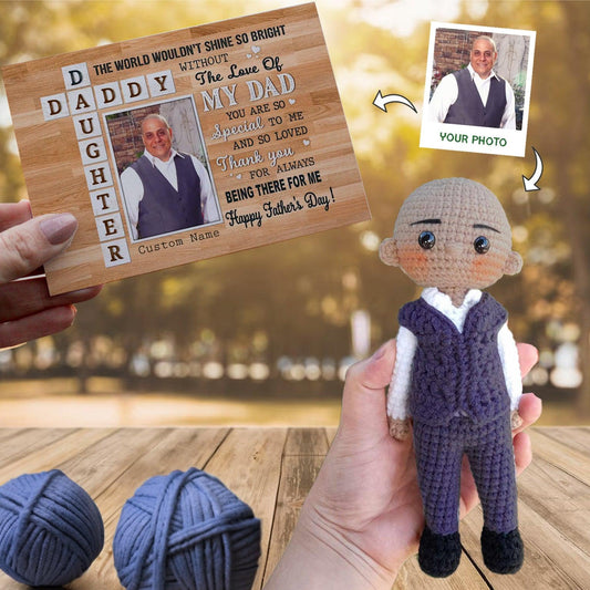 Personalized Crochet Doll with Photo Card "Father’s Day Gifts For Dad From Daughter"