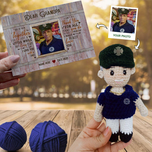 Personalized Crochet Doll with Photo Card "Dear Grandpa-Gift For New Grandpa"