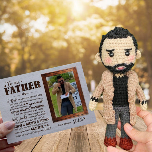 Personalized Crochet Doll with Photo Card "To My Father"