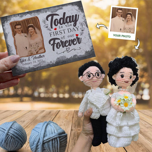 Personalized Crochet Doll with Photo Card "Wedding Welcome Fist Day"