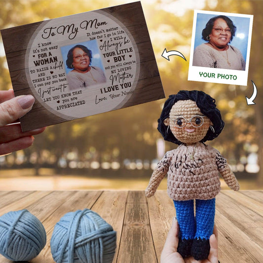 Personalized Crochet Doll with Photo Card "To My Mom"