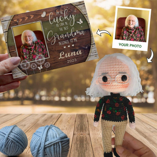 Personalized Crochet Doll with Photo Card "The Best Grandma Belongs To Me"