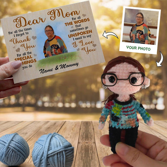 Personalized Crochet Doll with Photo Card "Dear Mom I love You"