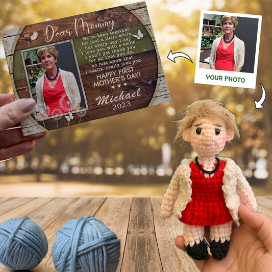Personalized Crochet Doll with Photo Card "Dear Mommy Poem"