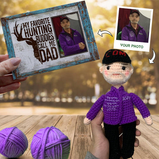 Personalized Crochet Doll with Photo Card "My Favorite Hunting Buddies Call Me Dad"