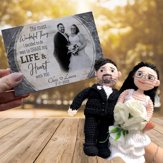 Personalized Crochet Doll with Photo Card "The Most Wonderful Things Romantic"