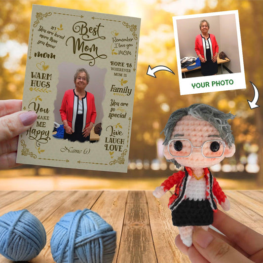 Personalized Crochet Doll with Photo Card "Best Mom Gift Ideas"