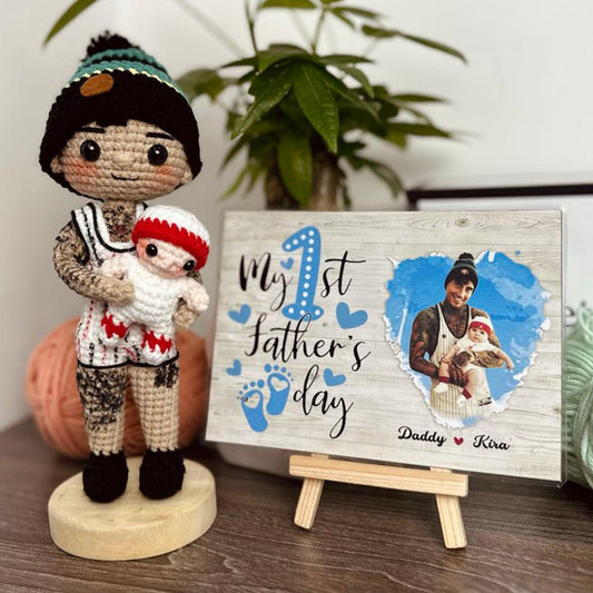 Personalized Crochet Doll with Photo Card "My 1st Father day"